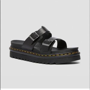 Dr. Martens Myles Brando Leather Buckle Slide Black Sandals size 6 M/ 7 W